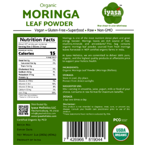 Iyasa Moringa 16 back label